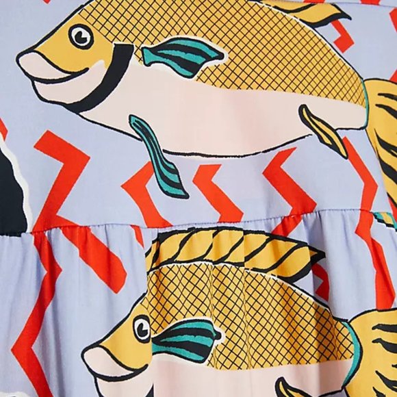 Eva Franco Anthropologie Summer Fish Ocean Tiered Midi Skirt - Picture 3 of 4